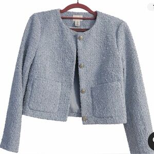 H&M Light Blue Bouclé Tweed Jacket with Gold Buttons